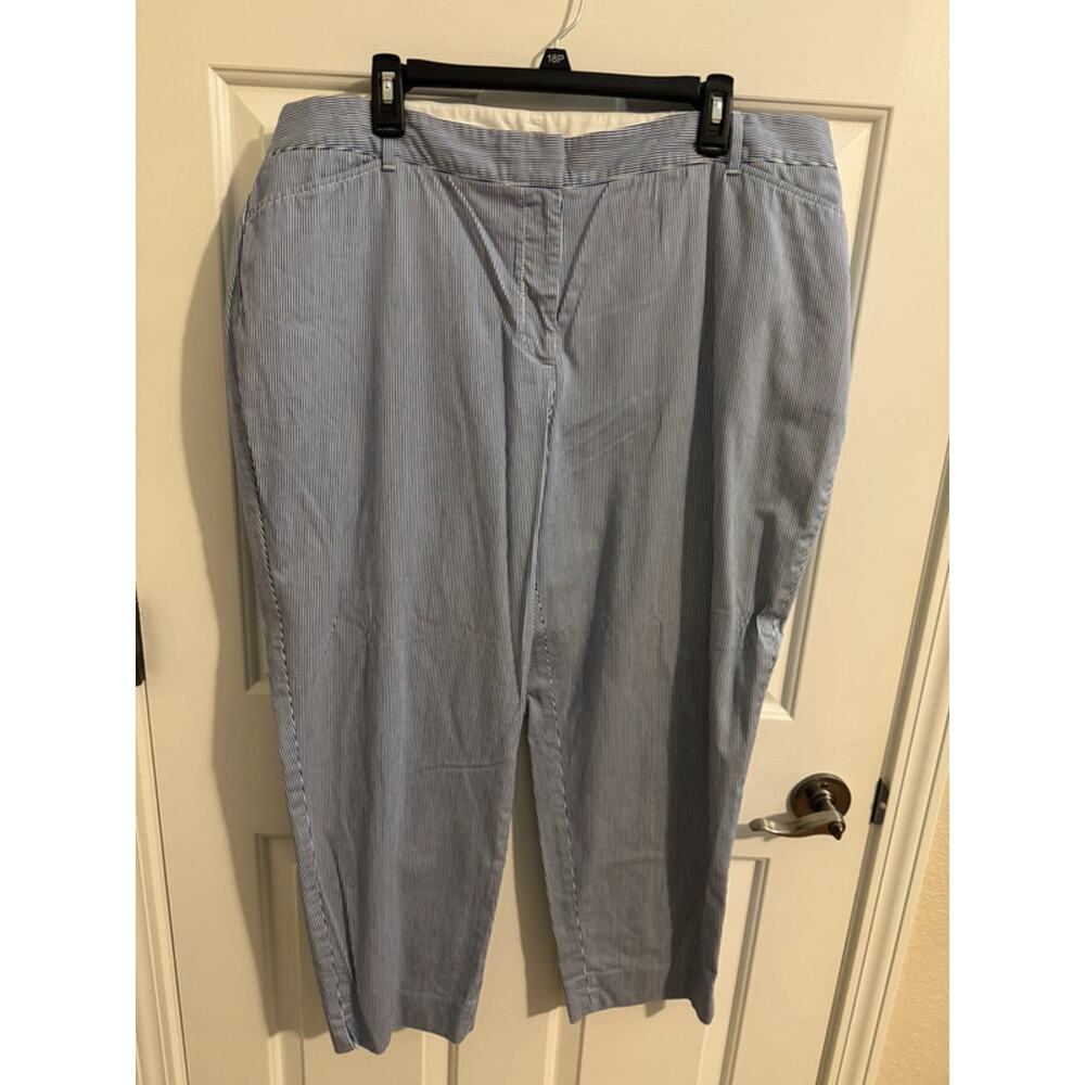 Talbots Perfect Crop Cotton Stretch Waist Blue Pinstripe Plus 18W